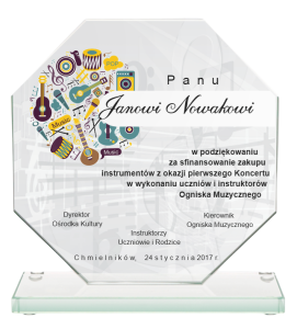 Statuetka szklana 80013 podziękowanie muzyka 