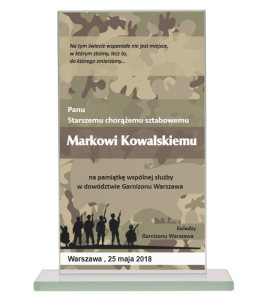 Statuetka szklana wojsko M65 - pamiątka służby żołnierskiej 