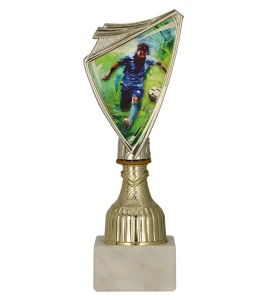 Złoty puchar dla piłkarza 9297/SOC4 crest z nadrukiem  - trofeum piłkarskie 