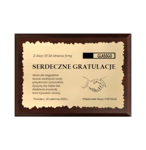 Dyplom grawerowany HG15 jubileusz - grawerton biznes