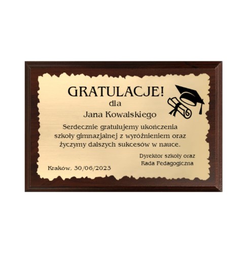 Dyplom grawerowany HG15 ukończenie szkoły - grawerton szkolnictwo