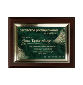 Dyplom grawerowany HG22  podziękowanie - grawerton praca