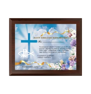 Dyplom drewniany HG265 jubileusz kapłaństwa- grawerton religia