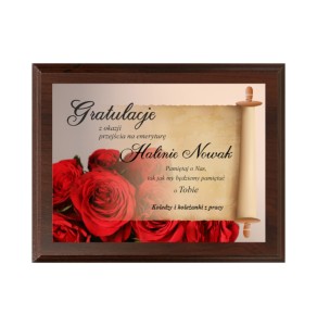 Dyplom drewniany HG265 emerytura - grawerton praca