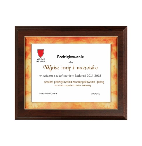 Dyplom drewniany HG7 zakończenie kadencji - grawerton urzędy