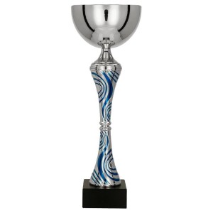 Metalowy puchar srebrno - niebieski 8365 - trofeum okazjonalne 