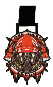 Medal metalowy cięty laserem z nadrukiem strukturalnym - medal straż pożarna
