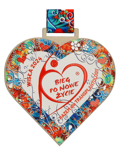 Medal metalowy lasercut serce z kolorowym nadrukiem - medal w kształcie serca