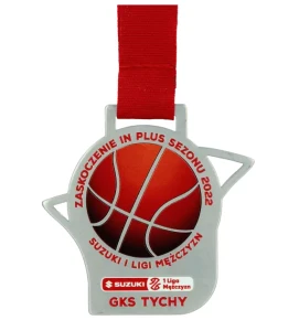 Metalowy medal wycinany laserem do koszykówki z nadrukiem uv