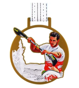 Ażurowy medal metalowy lasercut z kolorowym nadrukiem - medal kajak