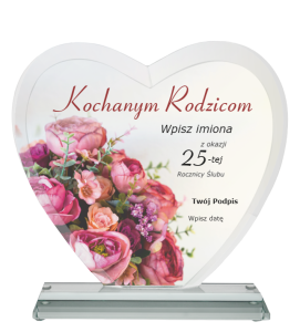 Szklane serce z nadrukiem G031 - prezent na jubileusz ślubu