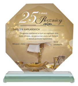 Trofeum szklane G020 - statuetka na jubileusz święceń kapłańskich 