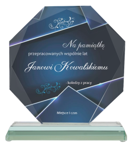 Statuetka szklana z nadrukiem G020 - prezent z okazji przejścia na emeryturę