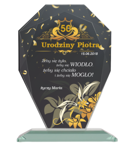 Trofeum szklane z nadrukiem G007 - prezent urodzinowy 
