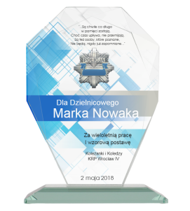 Statuetka szklana z logo policji G007 - podziękowanie dla policjanta 