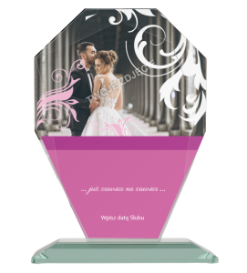 Szklana pamiątka ślubu G007 - prezent dla nowożeńców ze zdjęciem