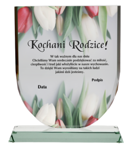 Szklane podziękowanie dla rodziców G001 w eleganckim etui